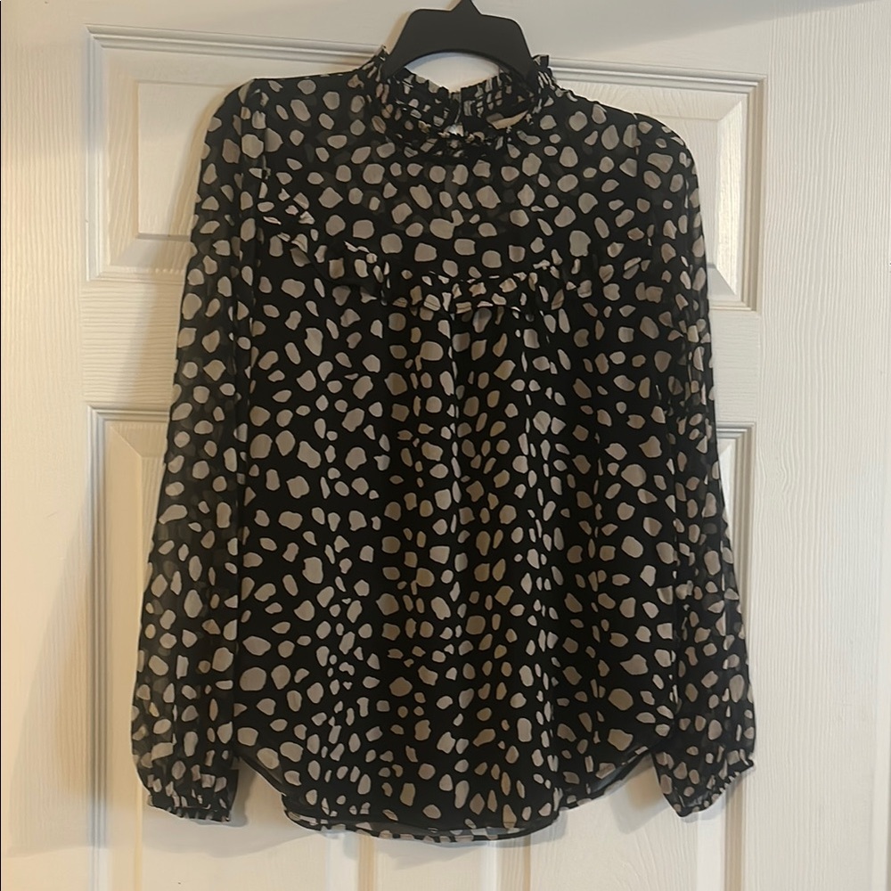 LOFT Black and White Blouse with Peter Pan Collar